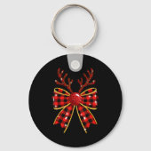 Cute Buffalo Plaid Coquette Bow Reindeer Christmas Schlüsselanhänger (Vorderseite)