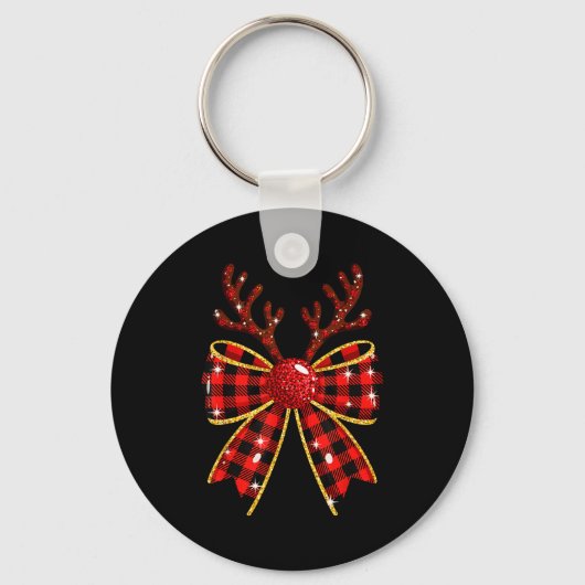 Cute Buffalo Plaid Coquette Bow Reindeer Christmas Schlüsselanhänger (Vorderseite)
