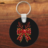 Cute Buffalo Plaid Coquette Bow Reindeer Christmas Schlüsselanhänger (Vorderseite)