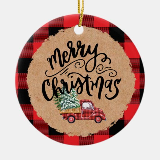 Cute Buffalo Plaid Truck Christmas Ornament (Vorne)