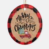 Cute Buffalo Plaid Truck Christmas Ornament (Links)