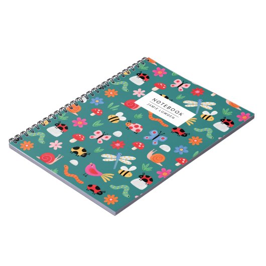 Cute Bug Pattern Notebook in Teal Notizblock (Linke Seite)