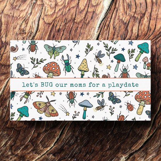 Cute Bugs and Mushrooms Kids Contact Playdate  Telefonnummerkarte