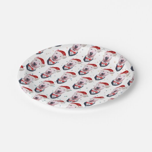Cute Bull Terrier Dog Christmas Pattern Pappteller (Schrägansicht)