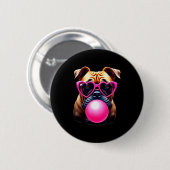 Cute Bulldog Blowing Bubble Gum  Button (Vorne & Hinten)