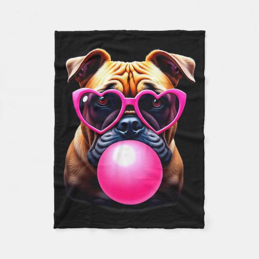 Cute Bulldog Blowing Bubble Gum  Fleecedecke (Vorderseite)