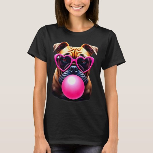 Cute Bulldog Blowing Bubble Gum  T-Shirt (Vorderseite)