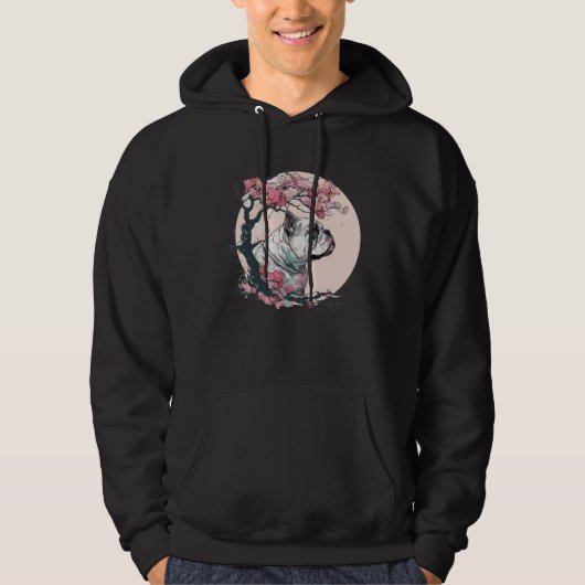 Cute Bulldog Cherry Blossom Dog Breed Japanese Wat Hoodie (Vorderseite)