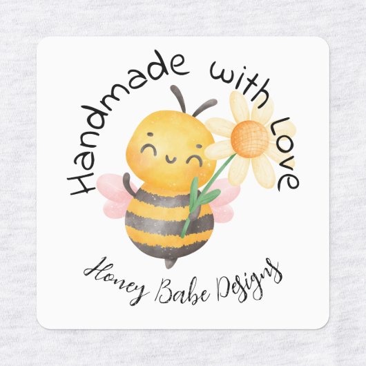Cute Bumble Bee Handmade with Love Personalized Etiketten (Design 2)