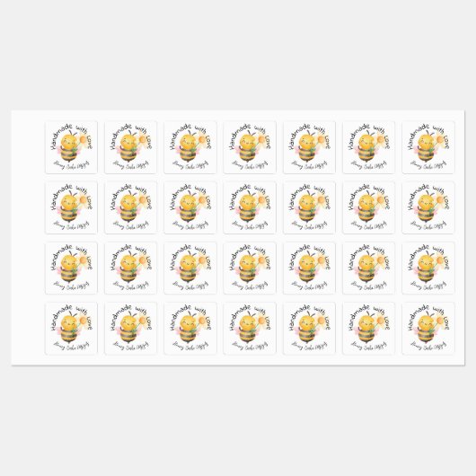 Cute Bumble Bee Handmade with Love Personalized Etiketten (Blatt)