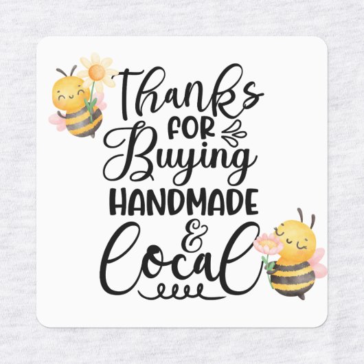Cute bumble bee thanks for buying handmade & local etiketten (Design 1)