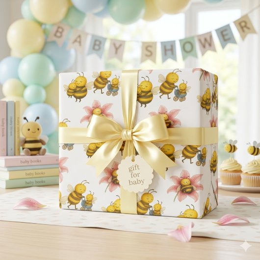Cute Bumblebee Mom & Baby Bee  Geschenkpapier