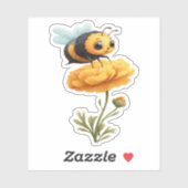 Cute Bumblebee on Flower Sticker (Blatt)