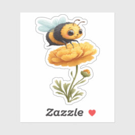 Cute Bumblebee on Flower Sticker