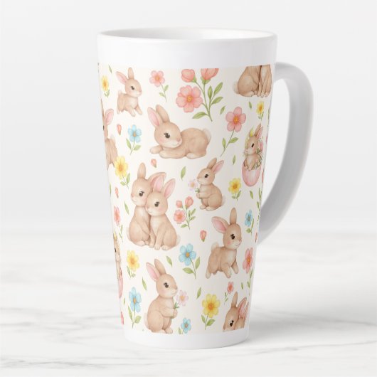 Cute Bunnies and Flowers Pattern Milchtasse (Rechte Ecke)
