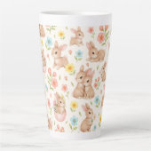 Cute Bunnies and Flowers Pattern Milchtasse (Vorderseite)