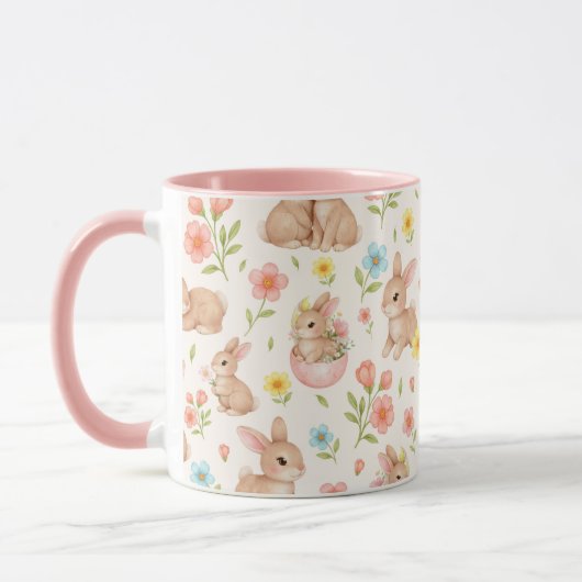 Cute Bunnies and Flowers Pattern Tasse (Links)