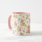 Cute Bunnies and Flowers Pattern Tasse (Vorderseite Links)