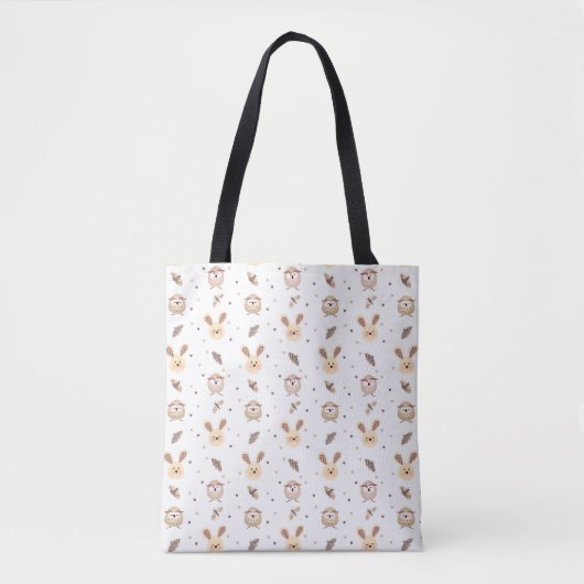 Cute Bunnies, Owls and Moths Tote Tasche (Vorderseite)