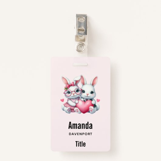 Cute Bunnies Sharing a Heart Ausweis (Vorderseite mit Klammer)