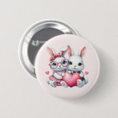 Cute Bunnies Sharing a Heart Button (Vorne & Hinten)