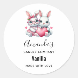Cute Bunnies Sharing a Heart Candle Business Runder Aufkleber