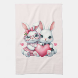 Cute Bunnies Sharing a Heart Geschirrtuch