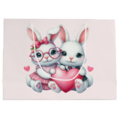 Cute Bunnies Sharing a Heart Große Geschenktüte (Rückseite)