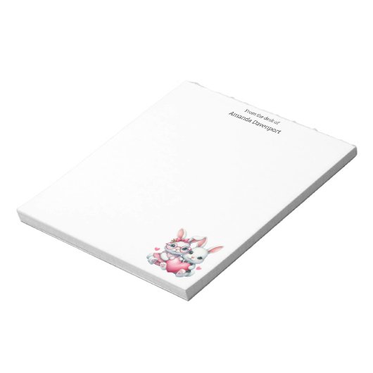 Cute Bunnies Sharing a Heart Notizblock (Rotiert)