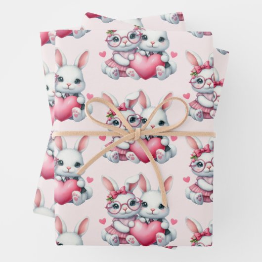 Cute Bunnies Sharing a Heart Pattern Geschenkpapier Set (Beispiel)