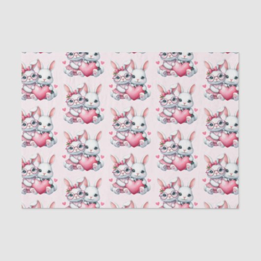 Cute Bunnies Sharing a Heart Pattern Seidenpapier (Vorderseite)