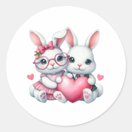 Cute Bunnies Sharing a Heart Runder Aufkleber (Vorderseite)