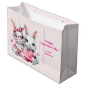 Cute Bunnies Sharing a Heart Valentine's Day Große Geschenktüte (Vorderseite Schrägansicht)