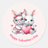 Cute Bunnies Sharing a Heart Valentine's Day Runder Aufkleber (Vorderseite)