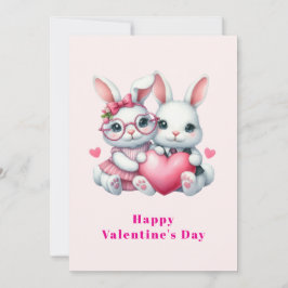 Cute Bunnies Sharing a Heart Valentine's Feiertagskarte