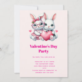 Cute Bunnies Sharing a Heart Valentine's Party Einladung