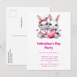 Cute Bunnies Sharing a Heart Valentine's Party Einladungspostkarte