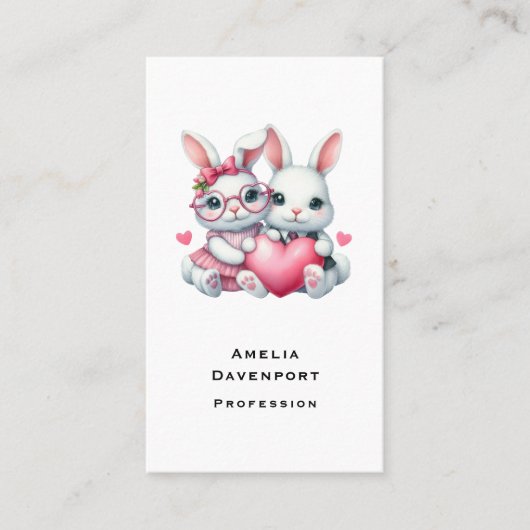 Cute Bunnies Sharing a Heart Visitenkarte (Vorderseite)