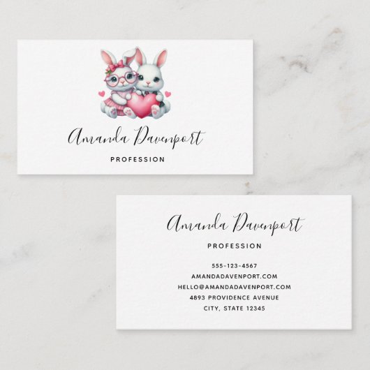 Cute Bunnies Sharing a Heart Visitenkarte (Vorne/Hinten)