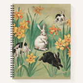 Cute Bunnies with Daffodil Flowers Antique Easter Notizblock (Vorderseite)