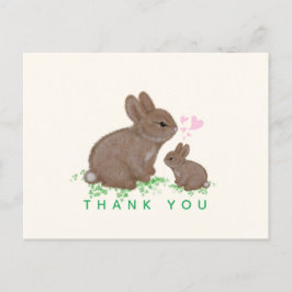 Cute Bunnies with Hearts Baby Shower Thank You Postkarte
