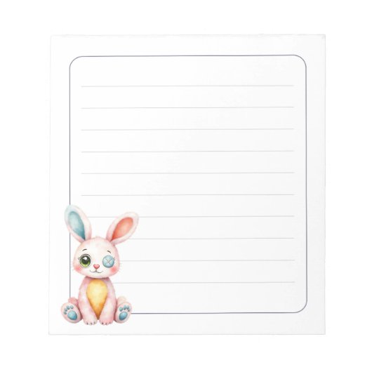 Cute Bunny 5.5 x 6 Rabbit Stationery Gift Lined Notizblock (Vorderseite)