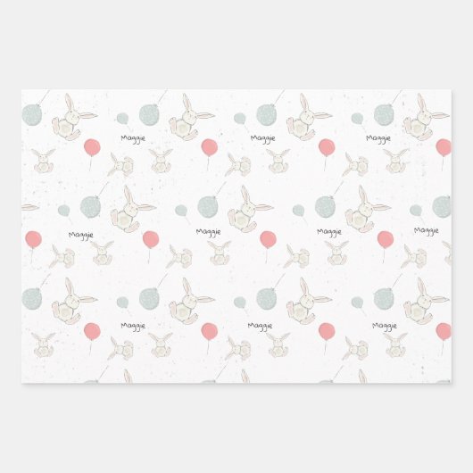 Cute Bunny and Balloons Personalized Geschenkpapier Set (Vorderseite 3)