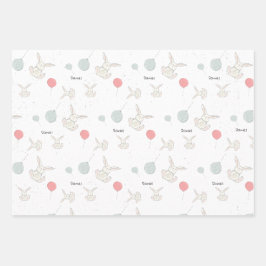 Cute Bunny and Balloons Personalized Geschenkpapier Set