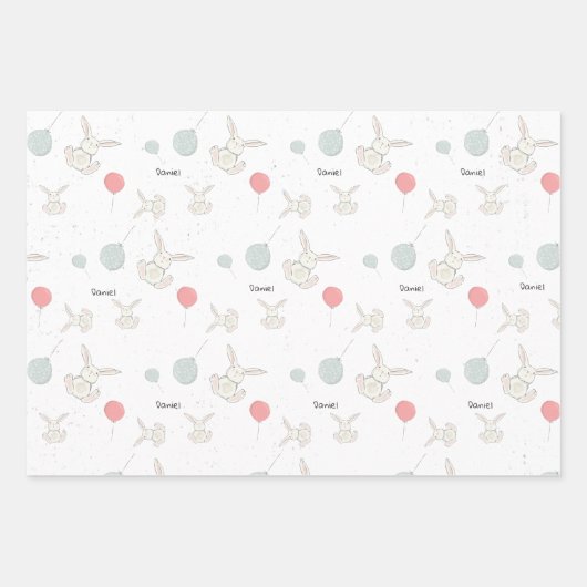 Cute Bunny and Balloons Personalized Geschenkpapier Set (Vorderseite)