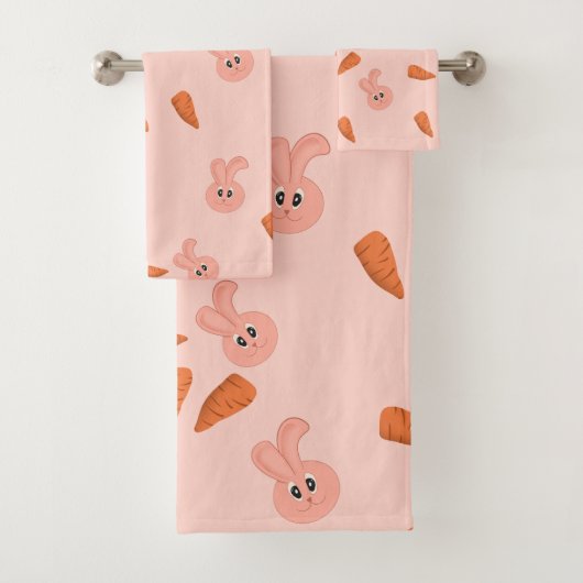 Cute Bunny and Carrot Pattern Badhandtuch Set (Insitu)