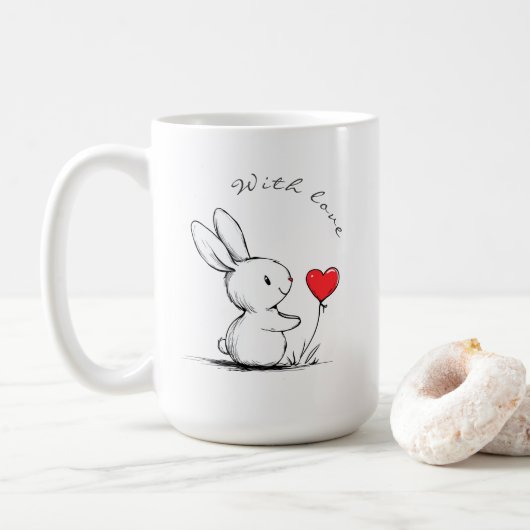 Cute bunny and red heart kaffeetasse (Mit Donut)