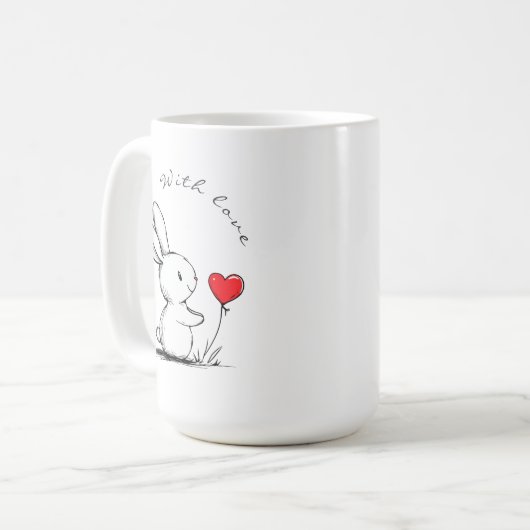 Cute bunny and red heart kaffeetasse (Vorderseite Links)