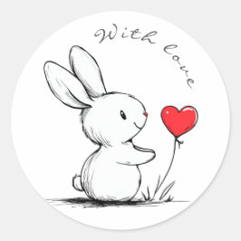 Cute bunny and red heart runder aufkleber