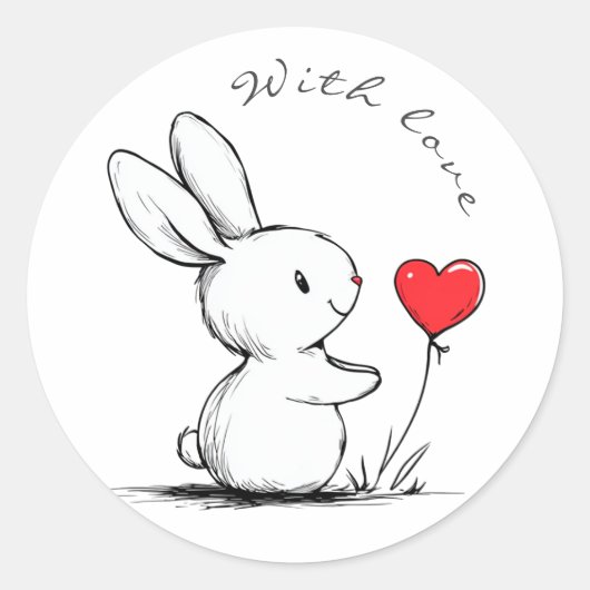 Cute bunny and red heart runder aufkleber (Vorderseite)